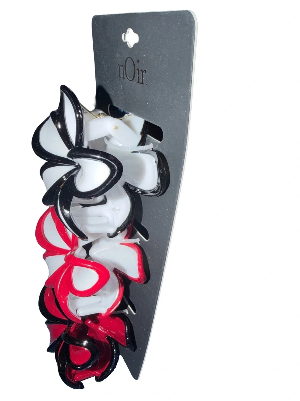 nOir Jewelry Red, White & Black Floral Hair Clip Trio